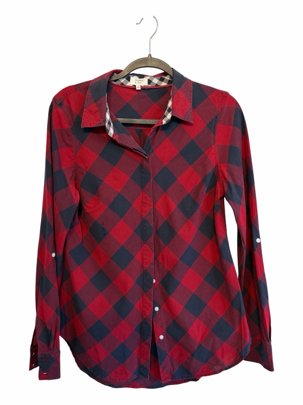 crown & ivy Red and Navy Plaid Button-Down Shirt
